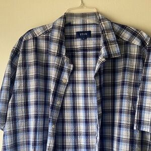 Eton Men's Navy and White Checkered Shirt